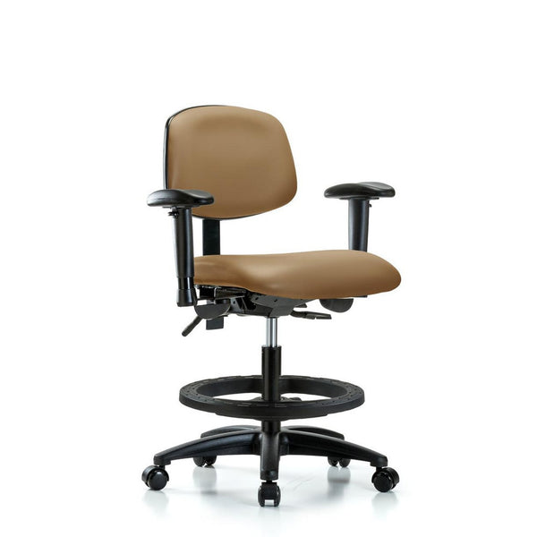 Ergonomic Multifunction Task Chair: Vinyl, 28-1/4″ Seat Height, Taupe